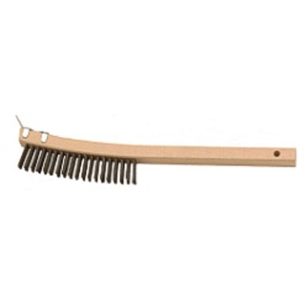Laitner Brush Wire Scratch Brush, with Scraper End, 3 x 19 Row Curved Bristles, 14" Overall Length, Wooden Handle 942